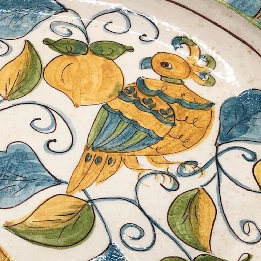 Pottery Barn Handpainted Italian Large Platter with Decorative Birds New NWT